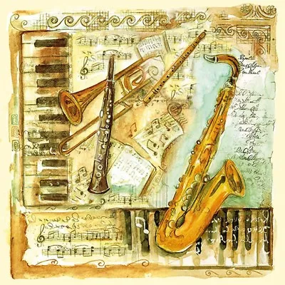 4 Single Paper Decoupage Napkins.Music Notes  Saxophone Pianoinstrument  -329 • £1.39
