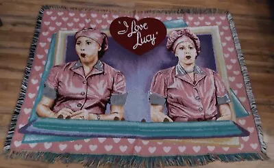 I Love Lucy Ethel Candy Factory Tapestry Lap Blanket Fringed Northwest 45x60 • $35