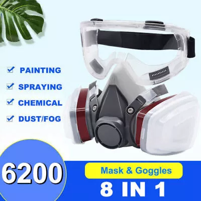 8 IN 1 6200 Gas Mask Half Face Paint Spray Chemical Respirator Safety Fog Goggle • $25.88