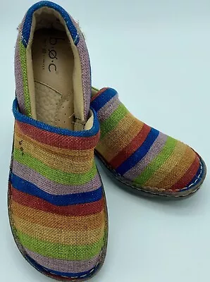 BOC Born Concept Multi Color Striped Fabric Slip On Clogs Size 8 • $18.99