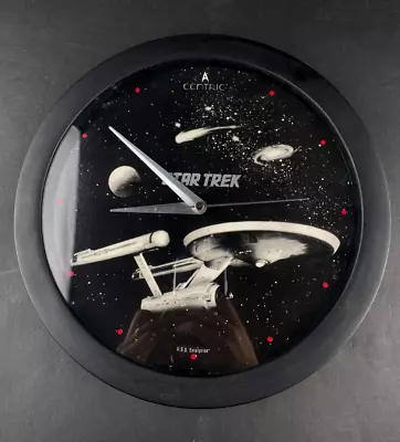 Vintage 1992 Centric USS Enterprise Star Trek Clock 11  Size Black Tested Works • $19.99