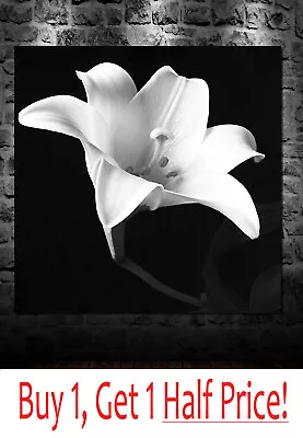Black + White Lily Floral Canvas Wall Art Print - *ready To Hang* - Home Decor • £21.99