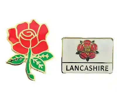 £8.99 • Buy Set Of 2 Lancashire County Red Rose Badge And Lancashire Oblong Lapel Pin Badge
