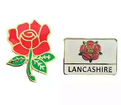 Set Of 2 Lancashire County Red Rose Badge And Lancashire Oblong Lapel Pin Badge • £8.99