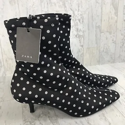 $39.95 • Buy Zara Kitten Heel Black Polka Dot Ankle Sock Booties Boots Size 7.5 NEW