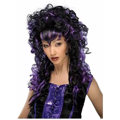 Vampire Costume Wig Womens Goth Dark Fairy Witch Sorceress Black Purple Curly • $9.74