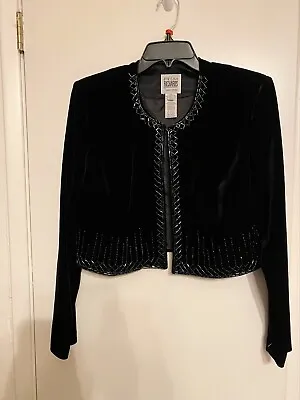 Women Black Velvet Bolero Jacket R&M By Richard’s Long Sleeves W/Beaded Accents • $29.99