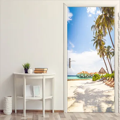 3D Beach Palm Trees Door Stickers Self-adhesive Living Room Door Murals Poster • $29.69