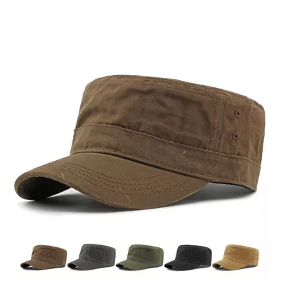 Unisex Men Cadet Army Cap Military Style Hat Adjustable Flat Top Cap Retro • $11.97