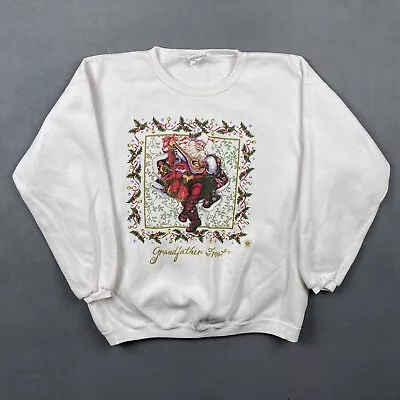 Vintage Christmas Sweatshirt Adult M White Grandfather Frost Made In USA 90s • $14.31