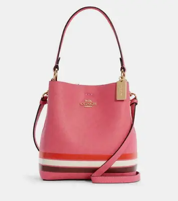 Coach Confetti Pink/Mango Multi W/Stripe Small Town Bucket Leather Bag (C4080) • $189.99