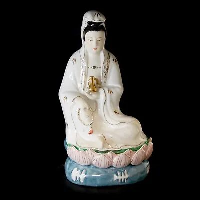 Chinese Porcelain Quan Yin On Lotus Statue 10.5  Mid-Century 1960's Mid Century • $33.73
