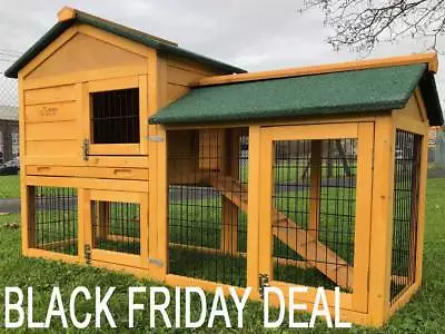 5ft Outdoor Rabbit Hutch And Run With 2 Two Tier Wooden Guinea Pig Bunny Pet • £129.94