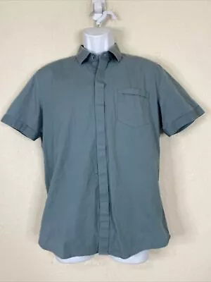 7Diamonds Men Size M Blue Pin Striped Button Up Shirt Short Sleeve Pocket • $6.87