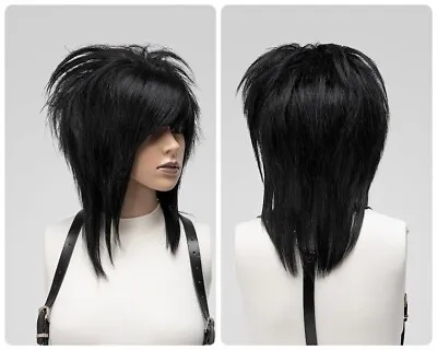 Black Emo Cosplay Scene Bob Human Hair Wig Styled Glueless Alopecia Wig For Men • $236.57