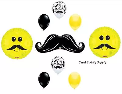 MUSTACHE Smile Face Balloons Decorations Little Man Birthday Baby Shower Chevron • $11.75