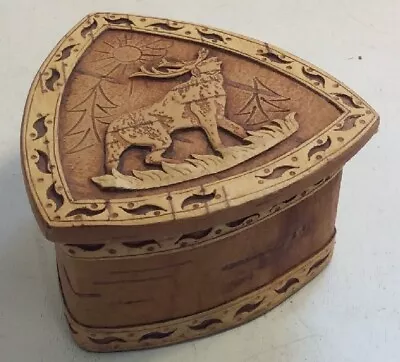 Wooden Moose Decorative Rounded Triangle Lidded Trinket Box Preowned  • $24.99