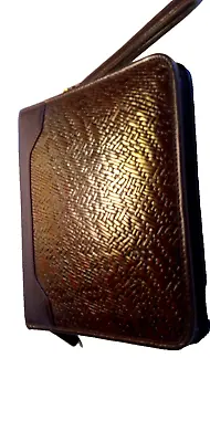 FRANKLIN QUEST  Woven Anilline Leather Planner Binder Brown Zip Around CL 12215 • $49.99