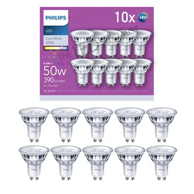 PHILIPS GU10 Cool White 4000k Halogen Replacement Kitchen Light Bulb 10 PACK • £24.99