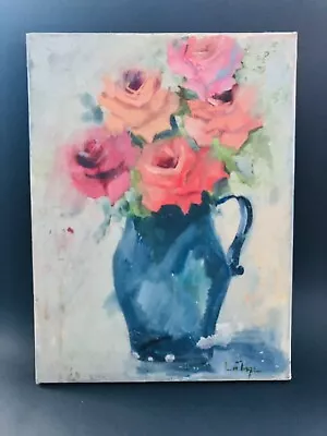 Vintage ORIGINAL Oil Painting Still Life Impressionism Roses Signed LaPage • $39.99