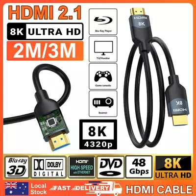 HDMI Cable V2.1 Ultra HD 8K 3D High Speed Braided Ethernet HEC ARC Male To Male • $3