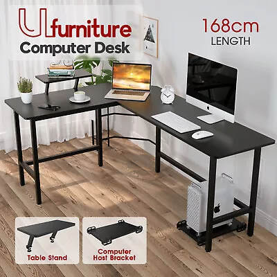 Computer Desk L-Shape Corner Table Student Study Workstation Home Office  Black • $117.90