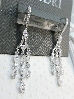 NEW Nadri Rhodium Plated CZ Crystal Statement Chandelier Bridal Drop Earrings • $95