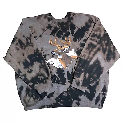 Vintage Deer Sweatshirt Mens XXL Black Brown Hunting Buck Wildlife Nature 90s • $39.97