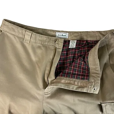 Vintage 80s 90s LL Bean Flannel Lined Cargo Pants Mens 38x32 Brown Skater Baggy • $39