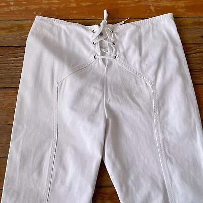 Vintage 1970s Landlubber White Flare Bell Bottom Pants Lace Back Measured 30x31 • $40