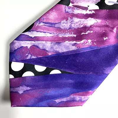 All Silk Milano Mens Necktie Purple Silk Tie Classic Abstract Wearable Art • $15