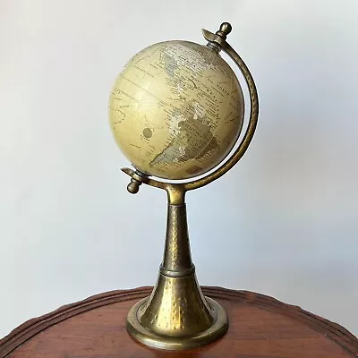 Vintage Desktop Miniature World Globe Brass Stand Unique Neutral Colors • $45