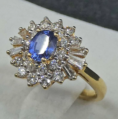 £1999 • Buy 18ct Gold Sapphire Diamond Designer Cluster Ring 2.14carat(TCW)   Ba237
