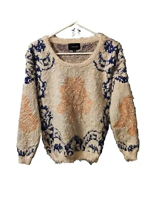 Anthropologie La Fee Verte Ivory Soft Fluffy Fuzzy Knit Pullover Sweater Size S  • $22