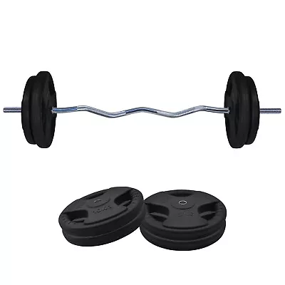 Total 55kg -120cm Curl Barbell Bar Weight Set Rubber Coated Ez Grip Weight Plate • $223.71
