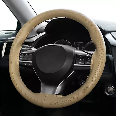 15  Genuine Beige Leather DIY Sew Interior Decoration Car Steering Wheel Cover • $11.99