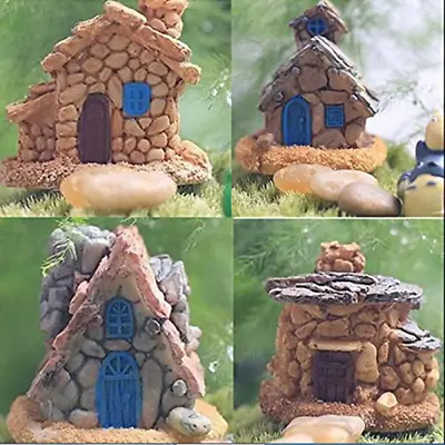 4 Pieces Miniature Fairy Garden Stone House - Mini Fairy Cottage House For Garde • $10.99