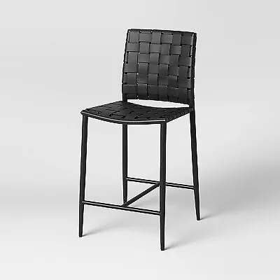 Wellfleet Woven Faux Leather Metal Base Counter Height Barstool Black - Project • $34.99