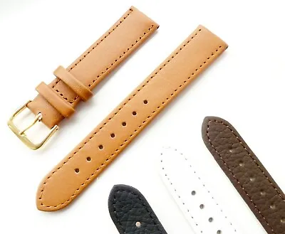 Black Brown Tan White High-Quality Two-Piece Soft Leather Watch Band Strap • £3.99