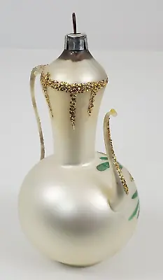 Vintage Mercury Glass Christmas Ornament Teapot Flower  Glitter West Germany • $25