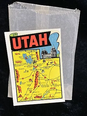 Vintage Utah State Water Slide Travel Map Decal USA Made NOS • $4.04