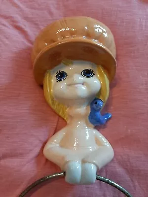 Vintage Girl W/ Blue Bird Towel Holder • $35