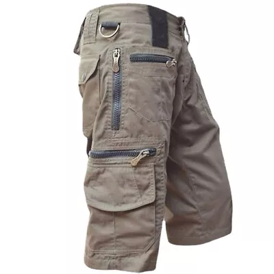 Men Casual Loose Cargo Straight Cropped Pants Military Capris With Multi Pockets • $59.99