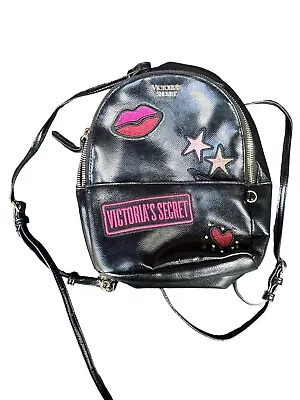 Victoria Secret Patch Black Backpack Bag City Small  • $29.99