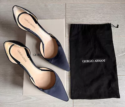 £75 • Buy Georgio Armani Ladies Navy Silk Occasion Evening Shoes - Size 4 / 37 - VGC