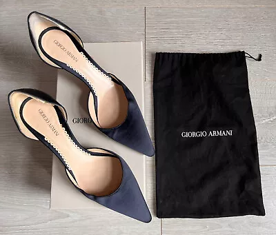 £50 • Buy Georgio Armani Ladies Navy Silk Occasion Evening Shoes - Size 4 / 37 - VGC