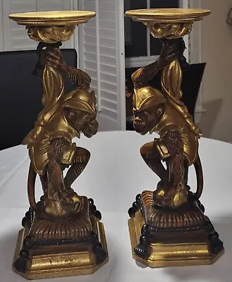 Ultra RARE Vintage A Pair Of Pirate Monkey Pedestals/ Candle Holders 20.5  X 8  • $199.99
