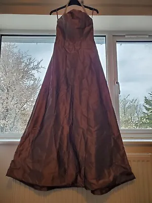 £12 • Buy Monsoon Taupe Satin Vintage Boned Full Length Formal Dress Size 8