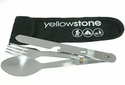 Camping Cutlery X3 Stainless Steel Pouch Fork Knife Spoon Travel Scouts Cadets • £8.99