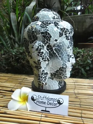 Buddha Lamp - Mosaic Crackle Buddha Head Table Lamp (black & White Mosaics) • $65.50